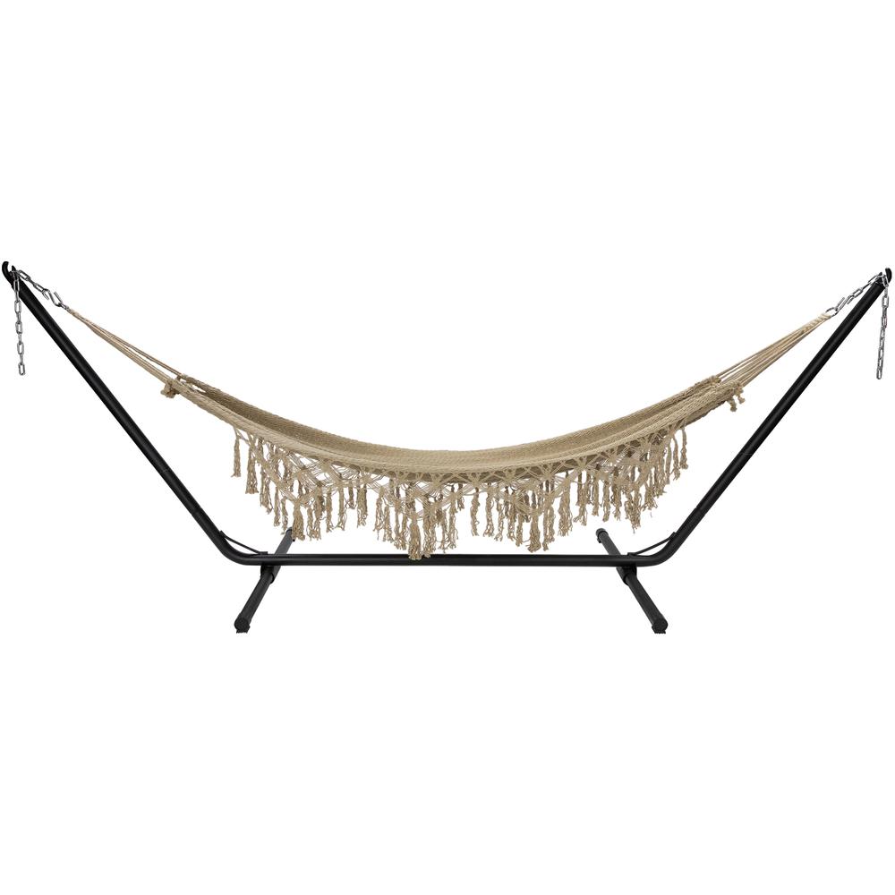 78" x 31" Brown Macrame Hammock with Patterned Tassels. Picture 4