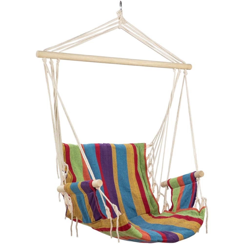 37" Multi-Color Stripe Outdoor Patio Hammock Chair with Armrests. Picture 1