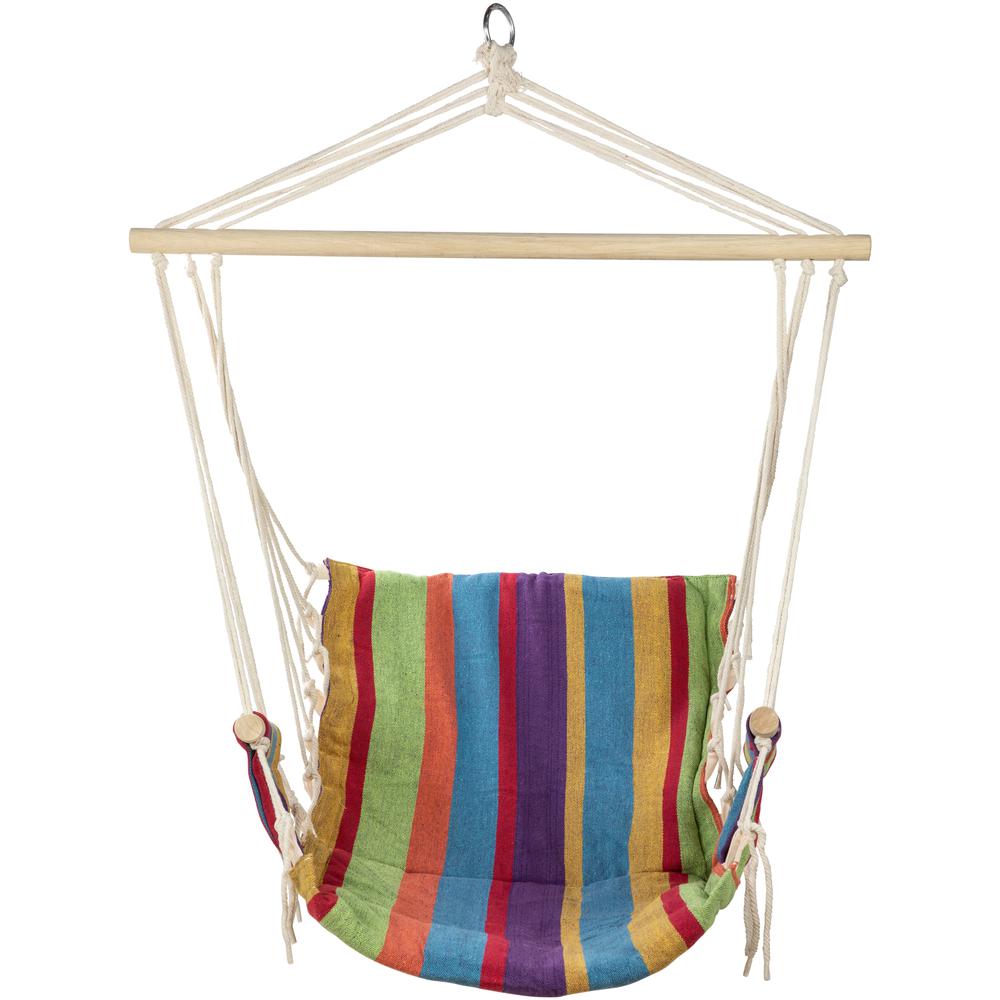 37" Multi-Color Stripe Outdoor Patio Hammock Chair with Armrests. Picture 3
