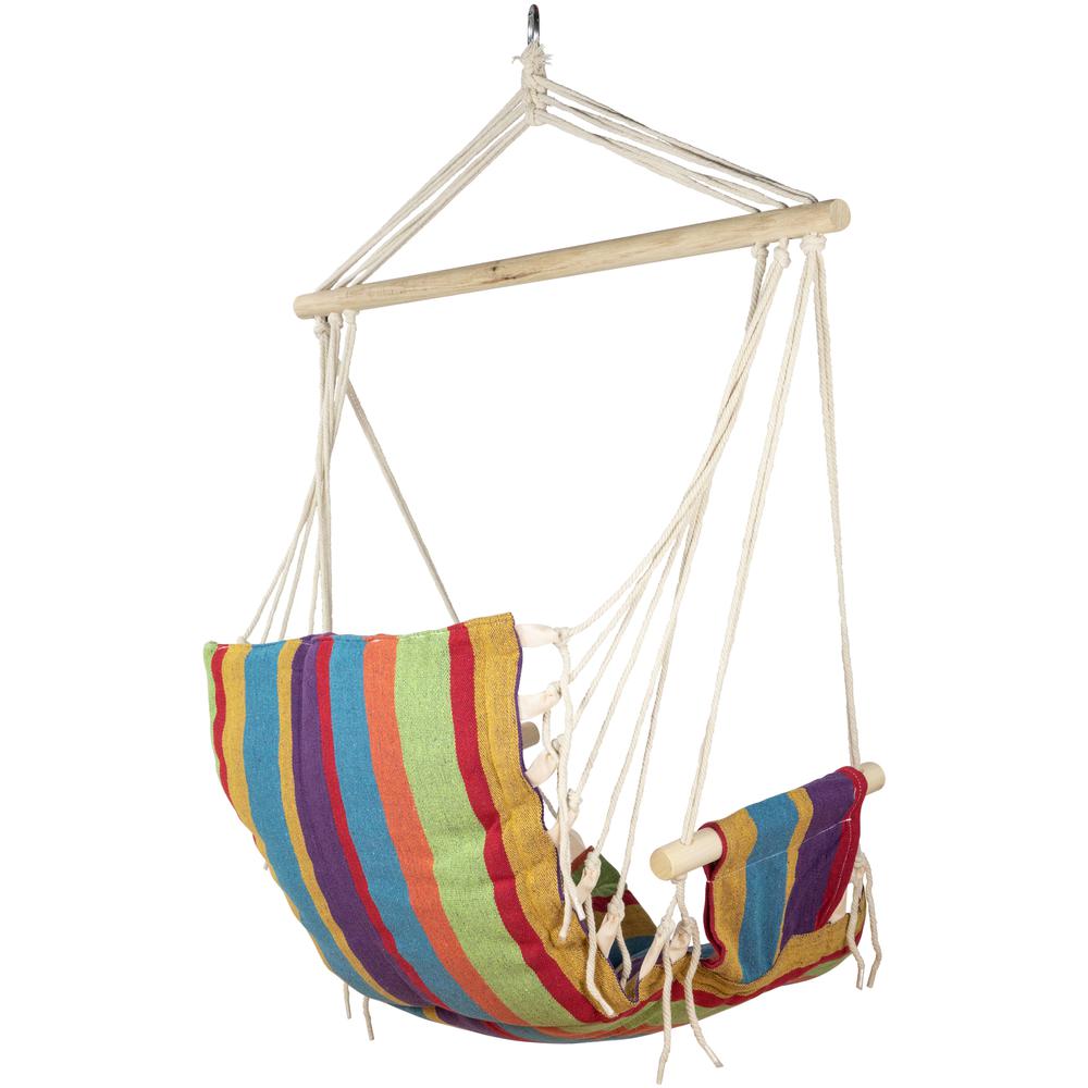 37" Multi-Color Stripe Outdoor Patio Hammock Chair with Armrests. Picture 5