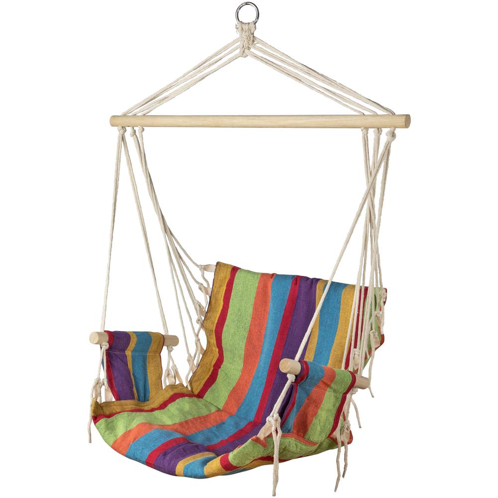 37" Multi-Color Stripe Outdoor Patio Hammock Chair with Armrests. Picture 4