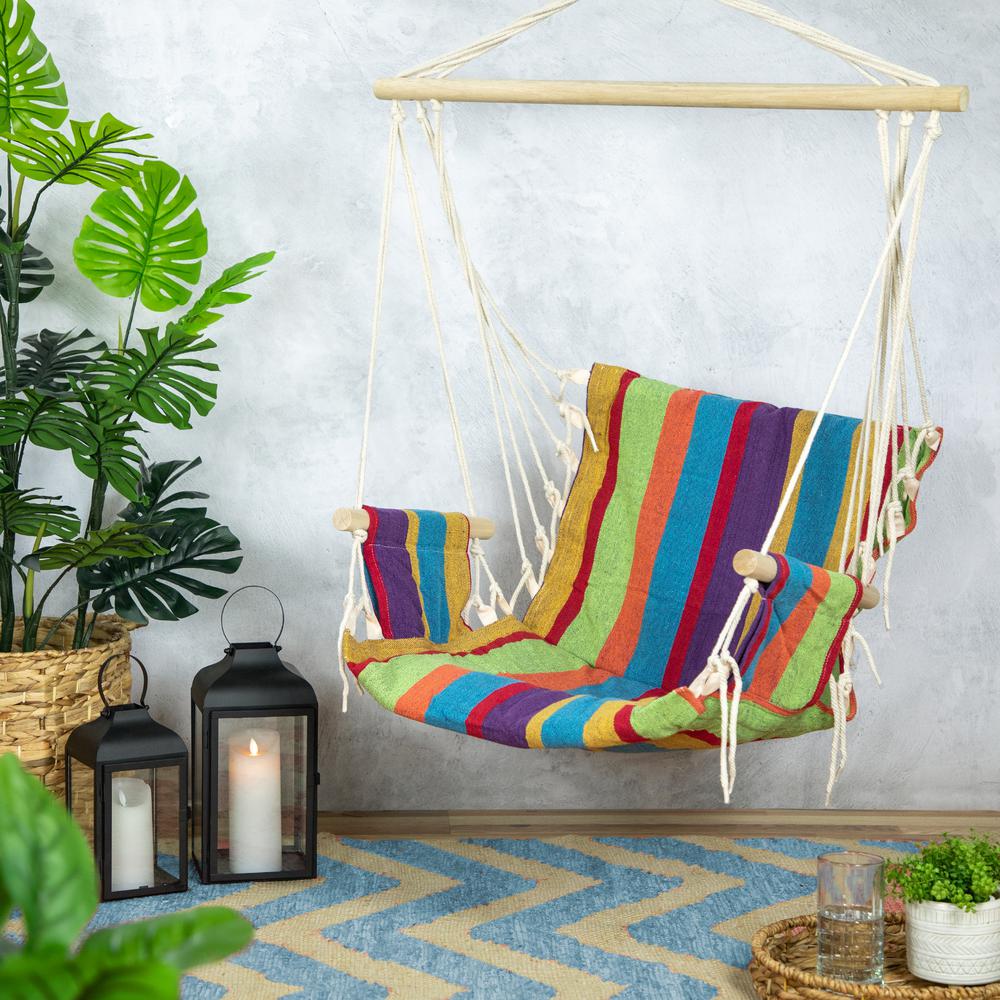 37" Multi-Color Stripe Outdoor Patio Hammock Chair with Armrests. Picture 2