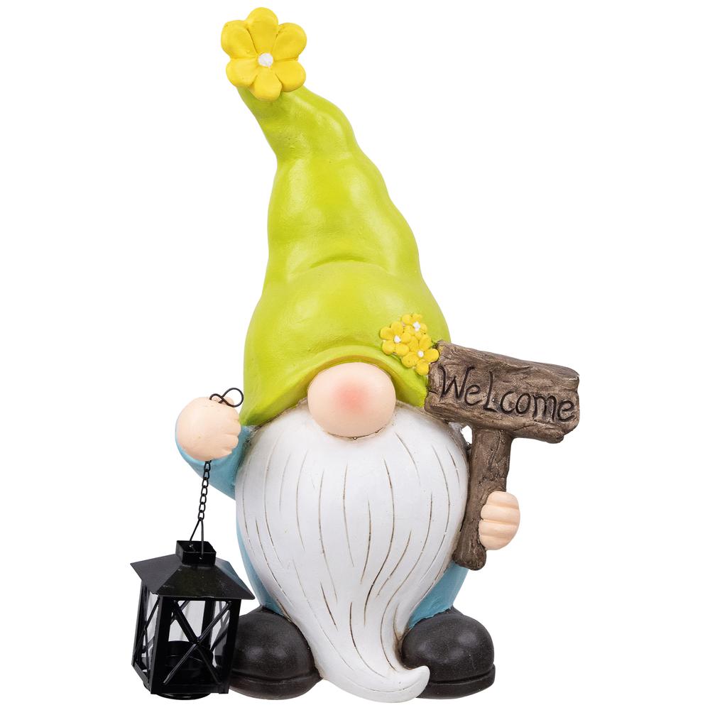 Welcome Gnome with Lantern Outdoor Garden Statue - 17.75". Picture 1