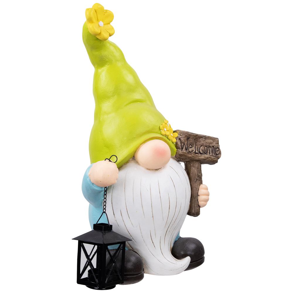 Welcome Gnome with Lantern Outdoor Garden Statue - 17.75". Picture 3