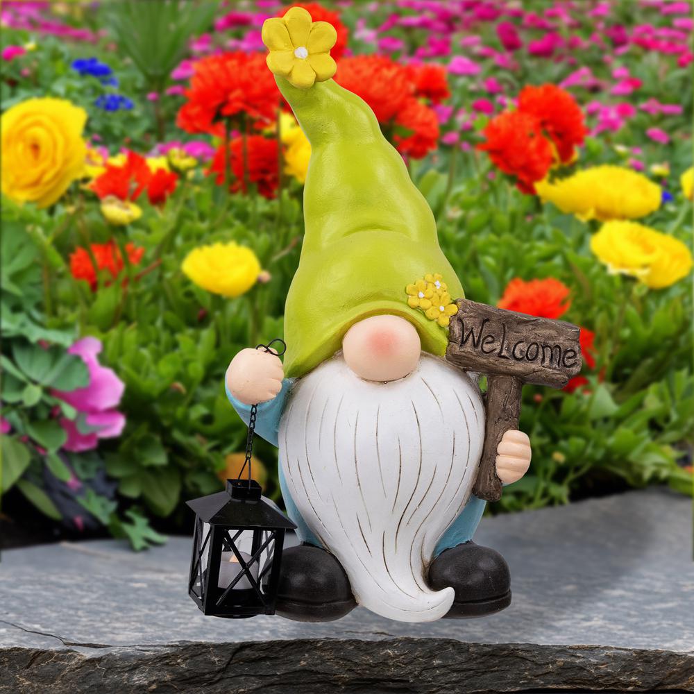 Welcome Gnome with Lantern Outdoor Garden Statue - 17.75". Picture 6