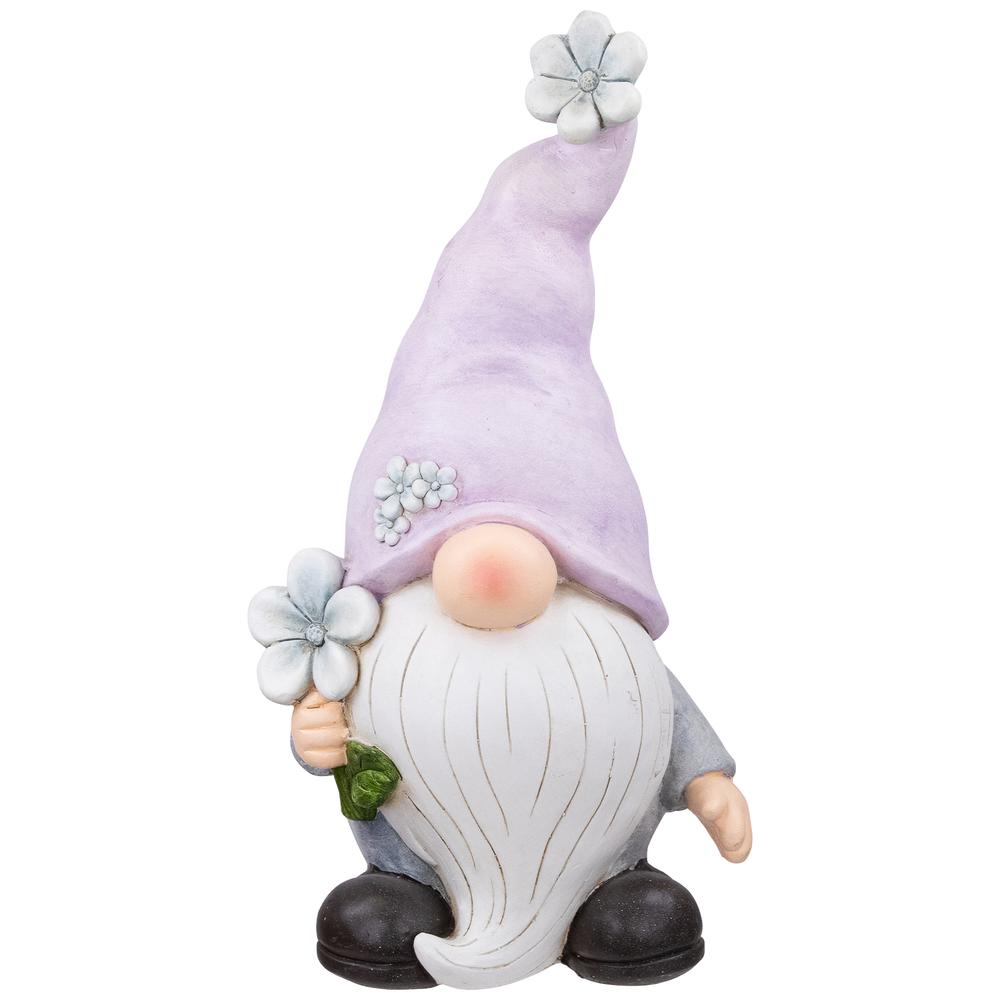 Gnome with Flower Outdoor Garden Statue - 18". Picture 1