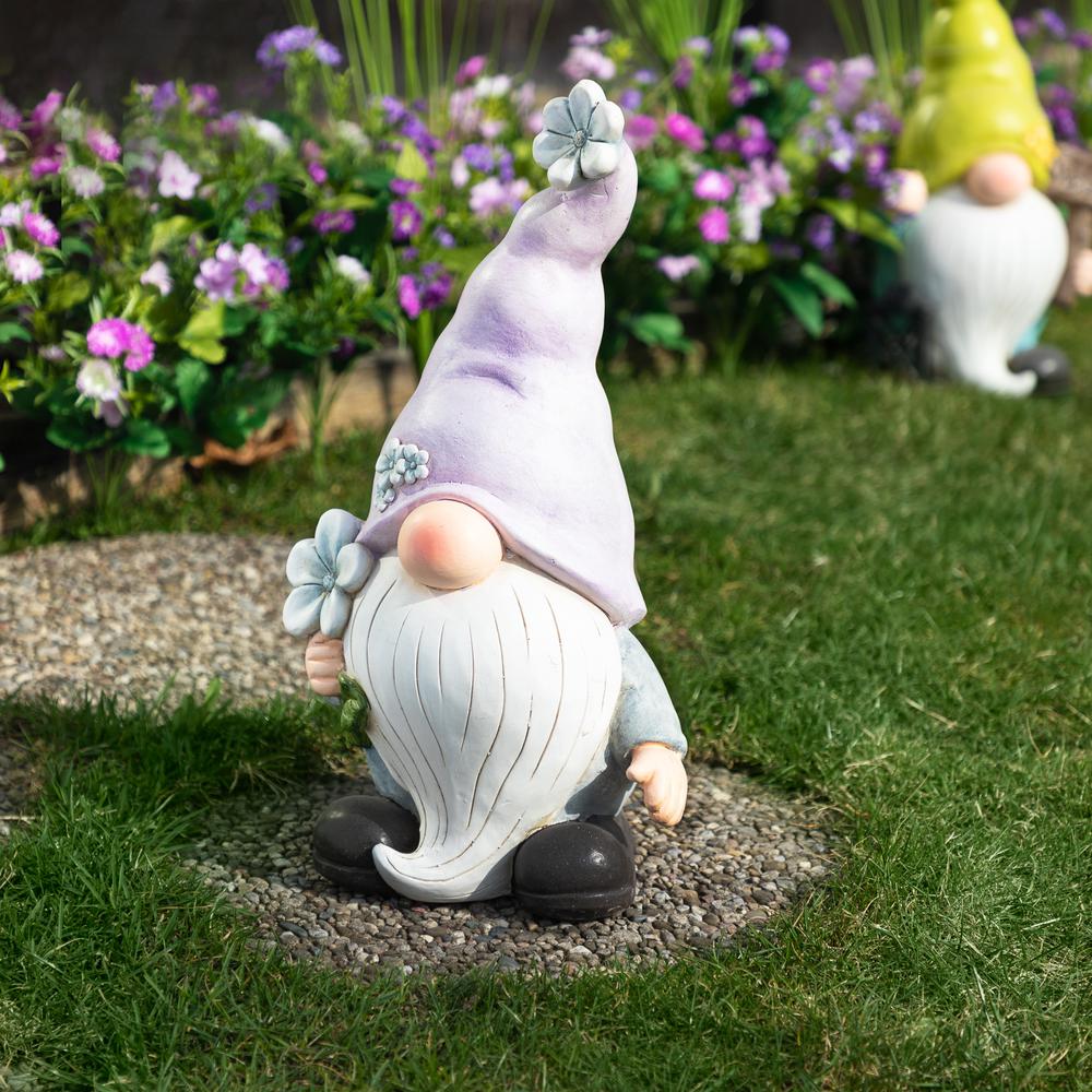 Gnome with Flower Outdoor Garden Statue - 18". Picture 5