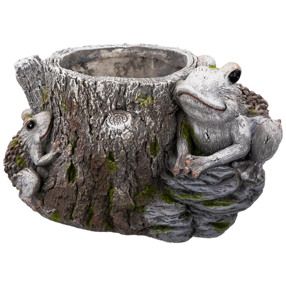 Frogs on Tree Stump Outdoor Garden Planter - 9". Picture 2