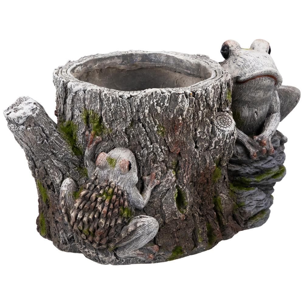 Frogs on Tree Stump Outdoor Garden Planter - 9". Picture 3