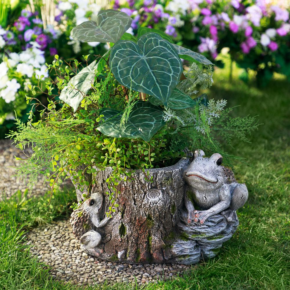 Frogs on Tree Stump Outdoor Garden Planter - 9". Picture 6