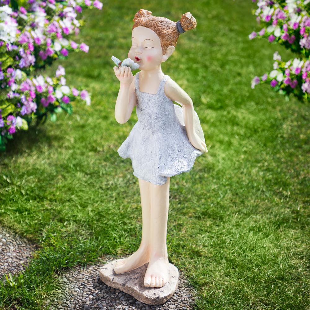 Girl with Butterfly Outdoor Garden Statue - 29". Picture 5