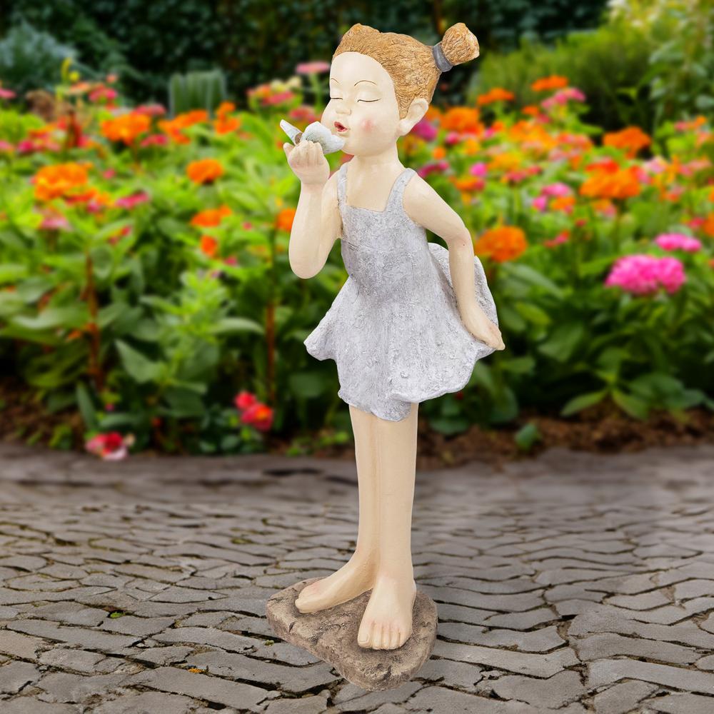 Girl with Butterfly Outdoor Garden Statue - 29". Picture 6