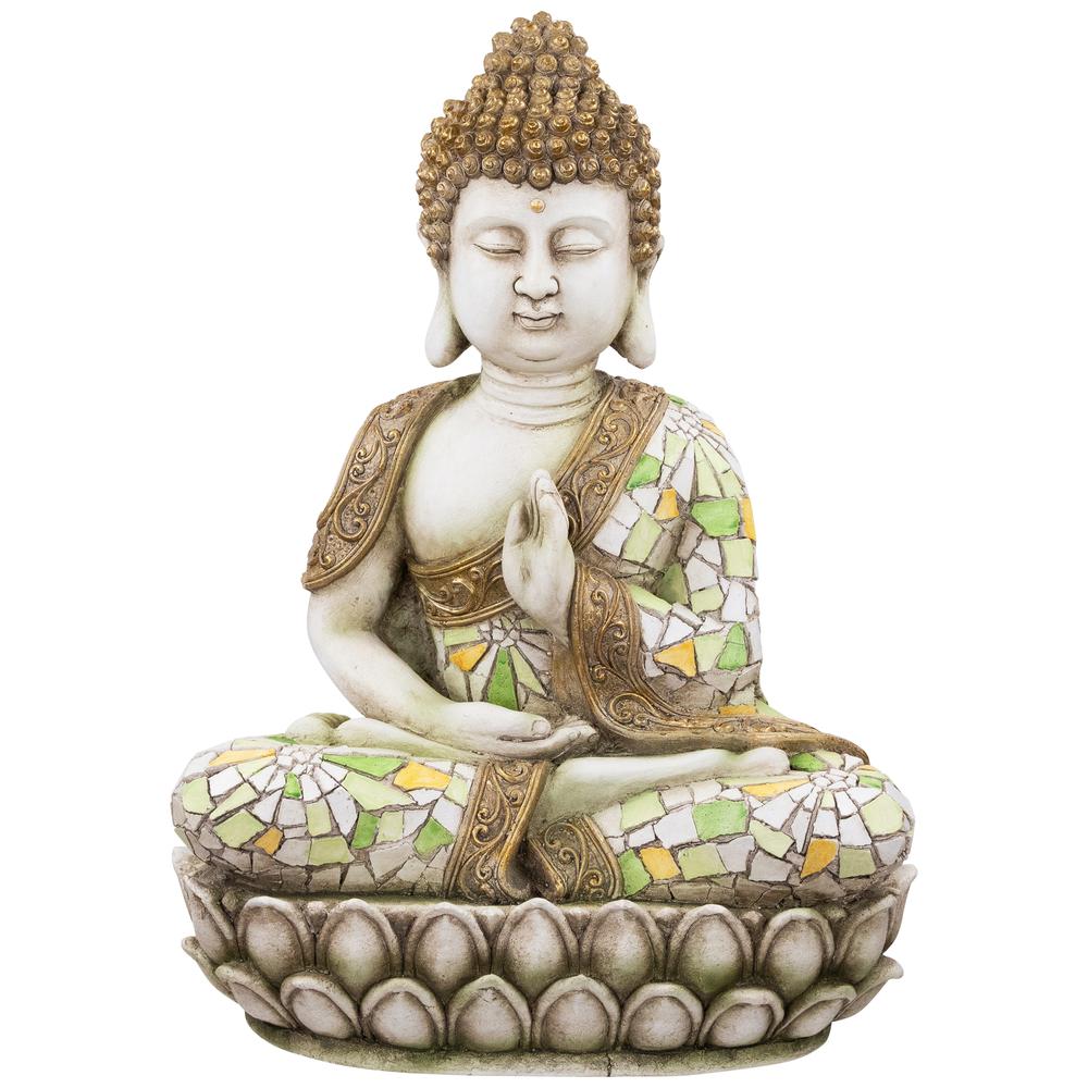 Meditating Mosaic Buddha Outdoor Ceramic Garden Statue - 19.5". Picture 1