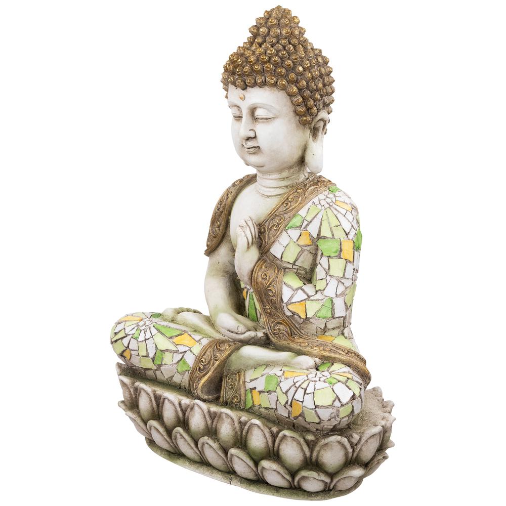 Meditating Mosaic Buddha Outdoor Ceramic Garden Statue - 19.5". Picture 2