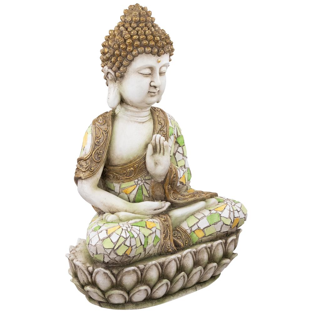 Meditating Mosaic Buddha Outdoor Ceramic Garden Statue - 19.5". Picture 3