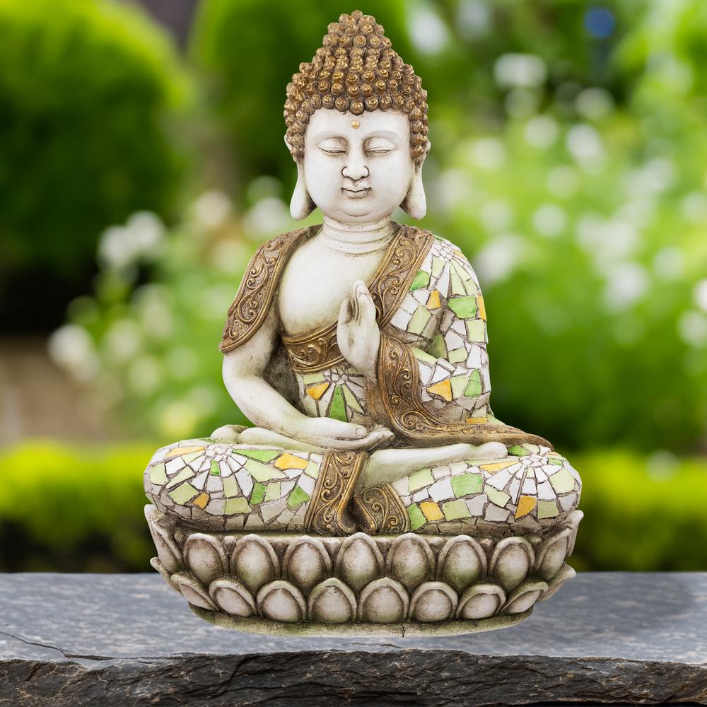 Meditating Mosaic Buddha Outdoor Ceramic Garden Statue - 19.5". Picture 6