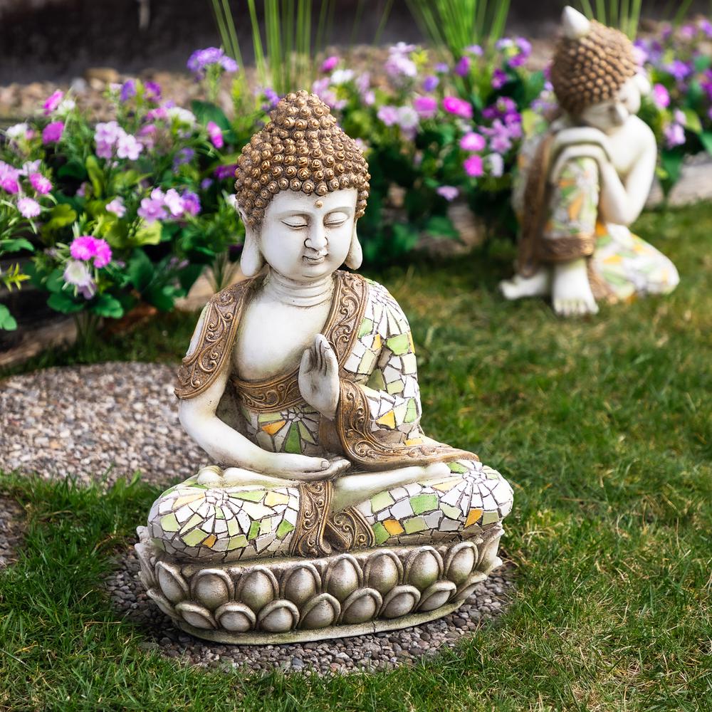 Meditating Mosaic Buddha Outdoor Ceramic Garden Statue - 19.5". Picture 5