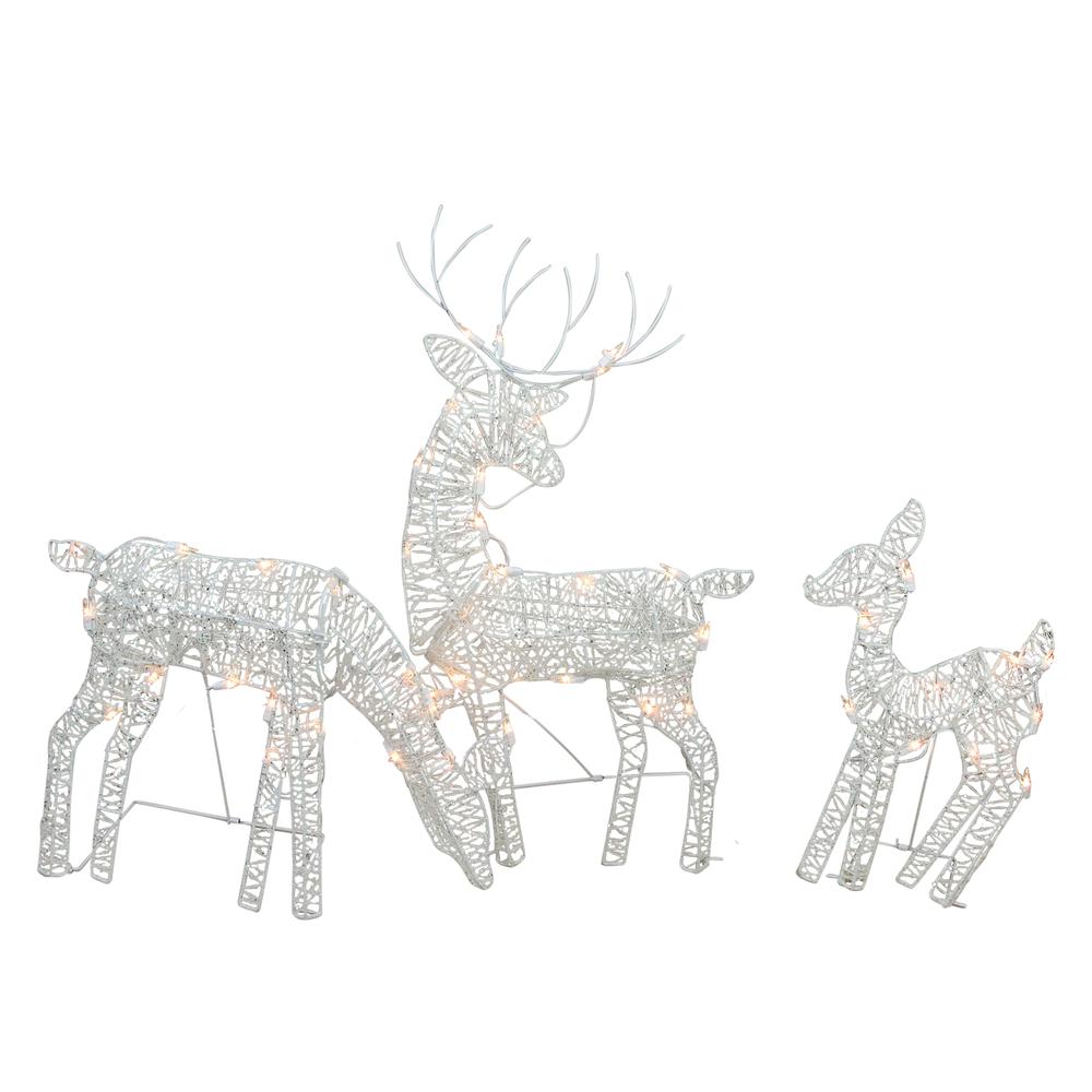 Set of 3 White Glittered Fawn and Reindeer Lighted Christmas Outdoor Decoration. Picture 1