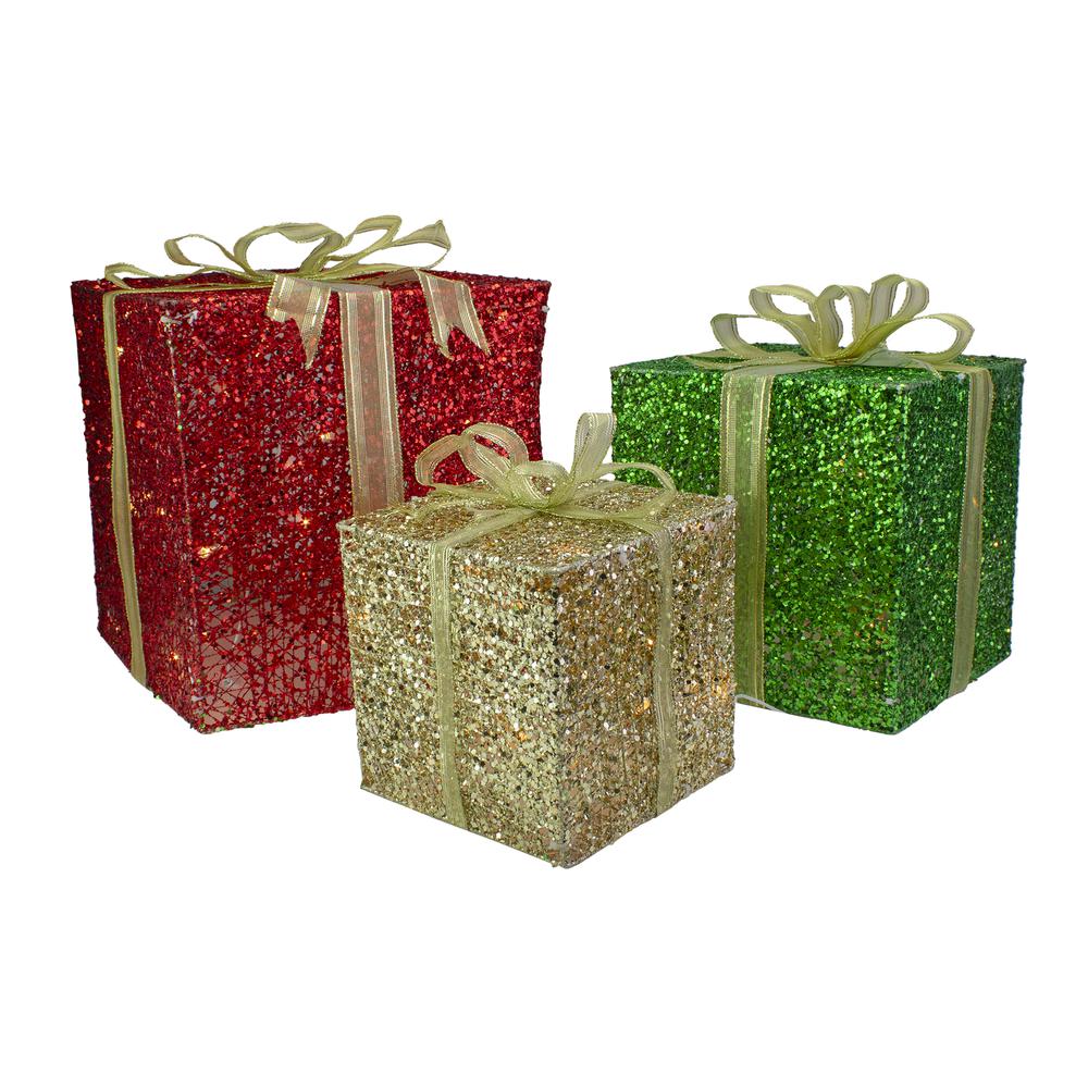 Set of 3 Lighted Gift Box Outdoor Christmas Decoration 12-Inch. Picture 1