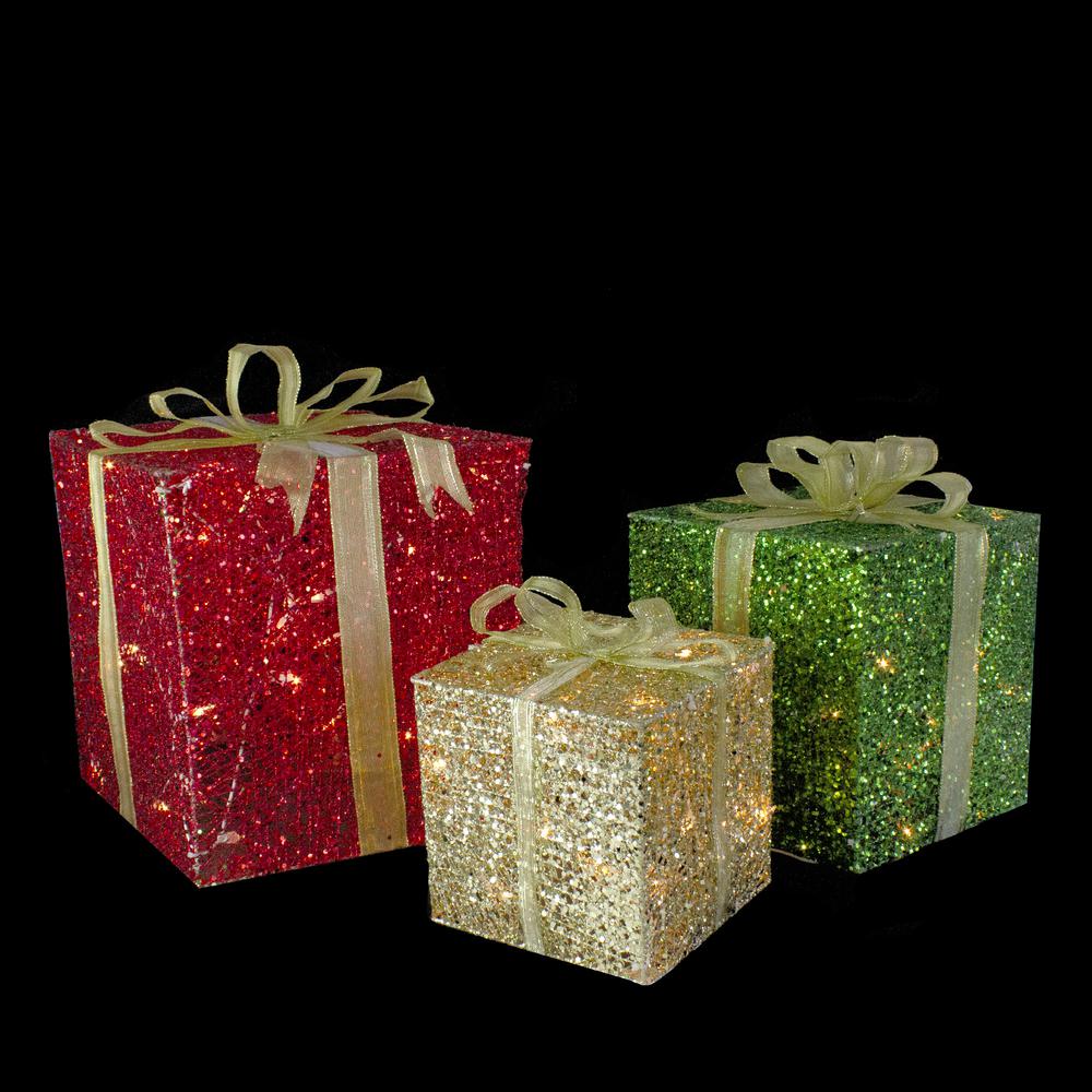 Set of 3 Lighted Gift Box Outdoor Christmas Decoration 12-Inch. Picture 3