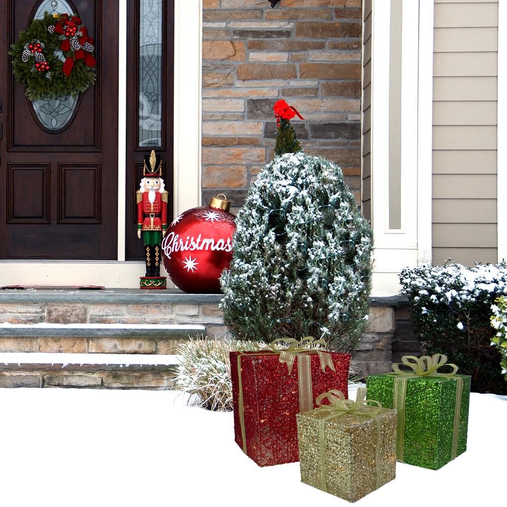 Set of 3 Lighted Gift Box Outdoor Christmas Decoration 12-Inch. Picture 2
