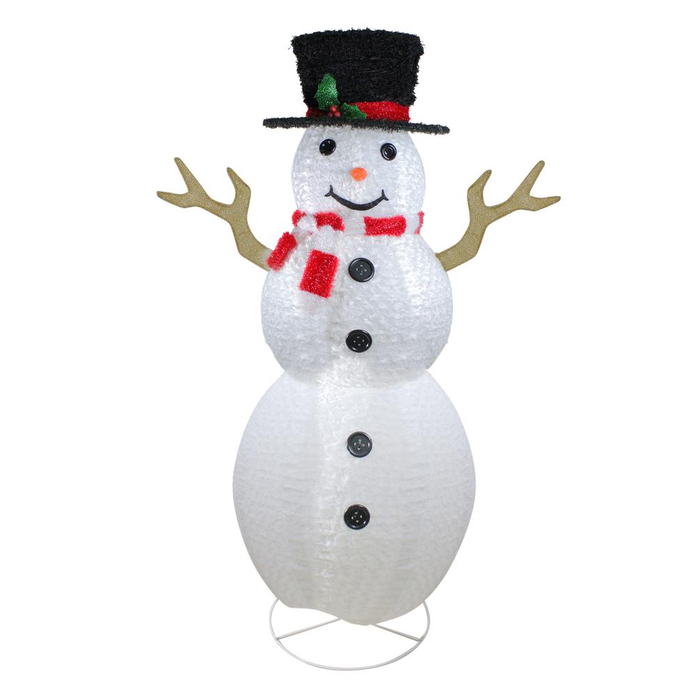 6' Pre-Lit Chenille Swirl Large Snowman with Top Hat Christmas Outdoor Decoration. The main picture.