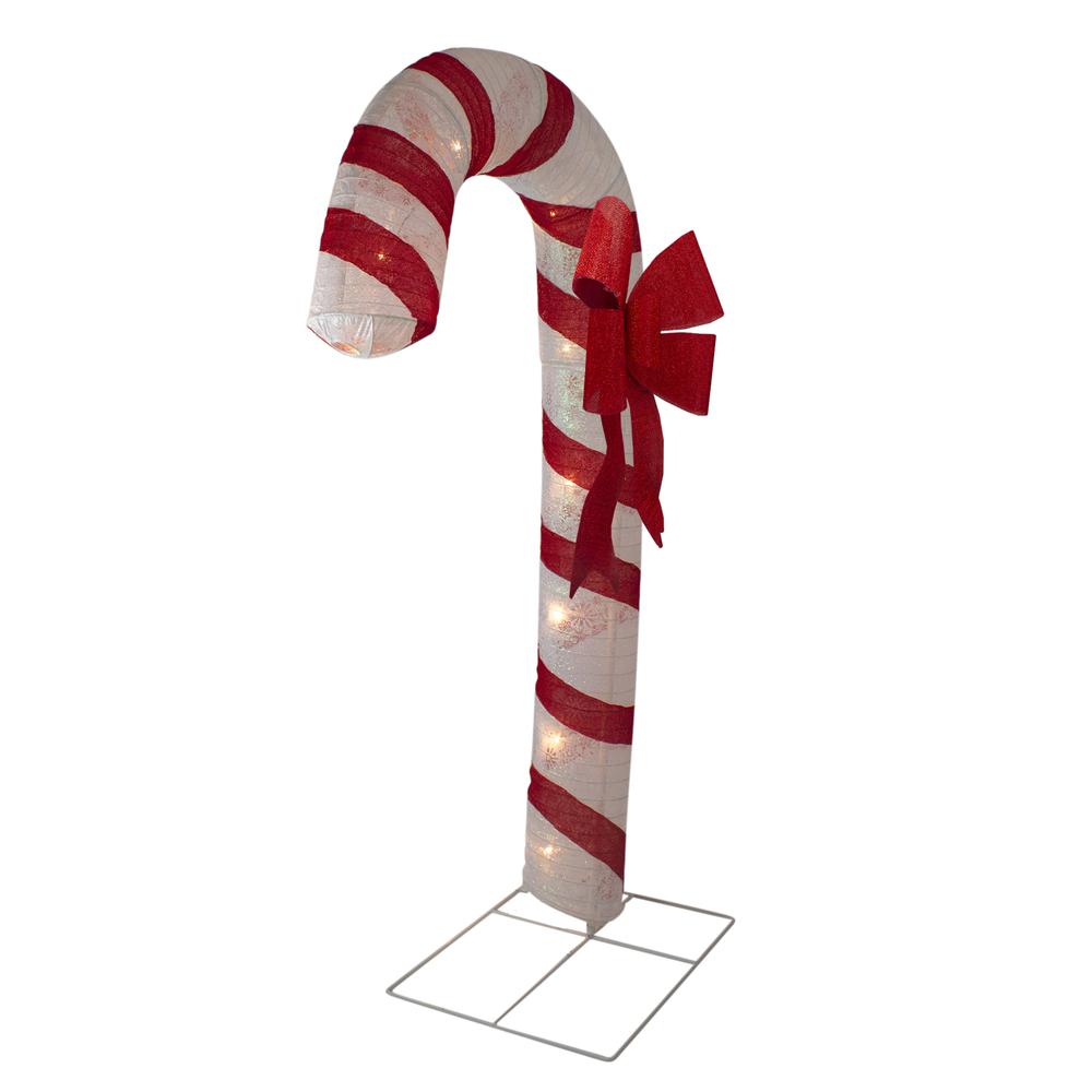 72" Pre-Lit Red and White Glitter Candy Cane Christmas Outdoor Decoration. Picture 3