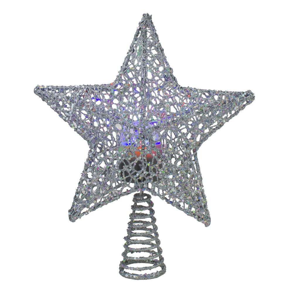 13" Silver Star with Rotating Projector Christmas Tree Topper - Multi LED Lights. Picture 1