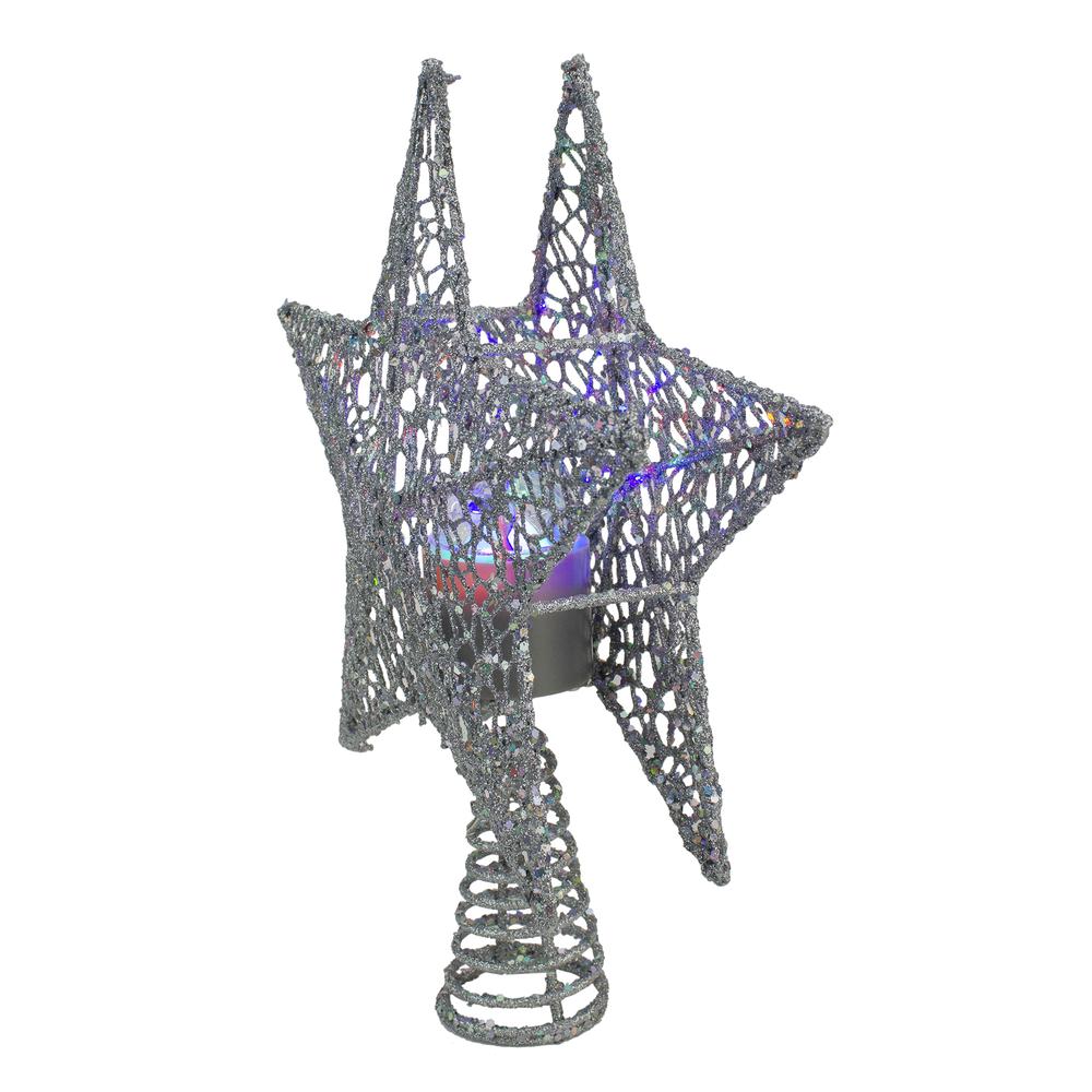13" Silver Star with Rotating Projector Christmas Tree Topper - Multi LED Lights. Picture 2