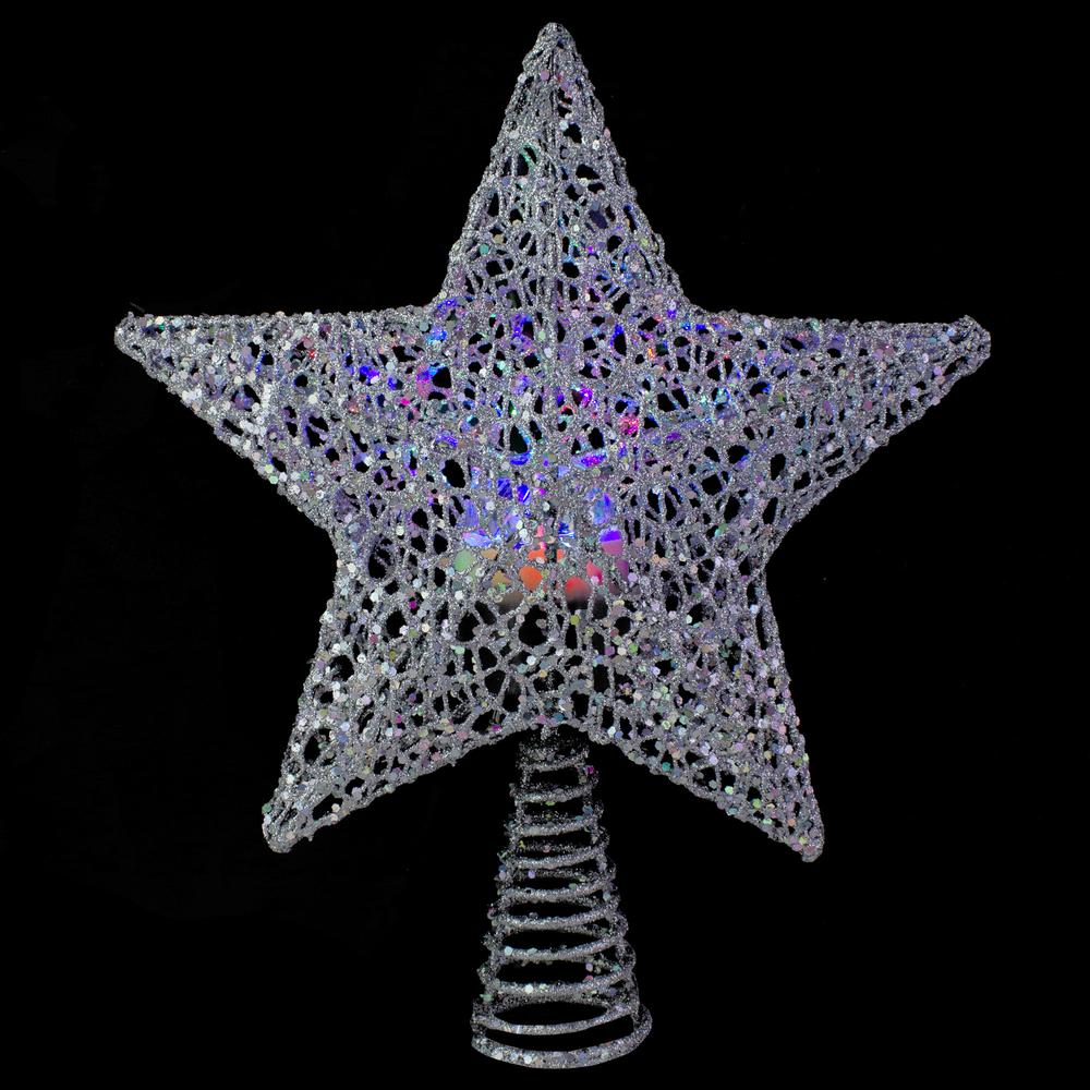 13" Silver Star with Rotating Projector Christmas Tree Topper - Multi LED Lights. Picture 4