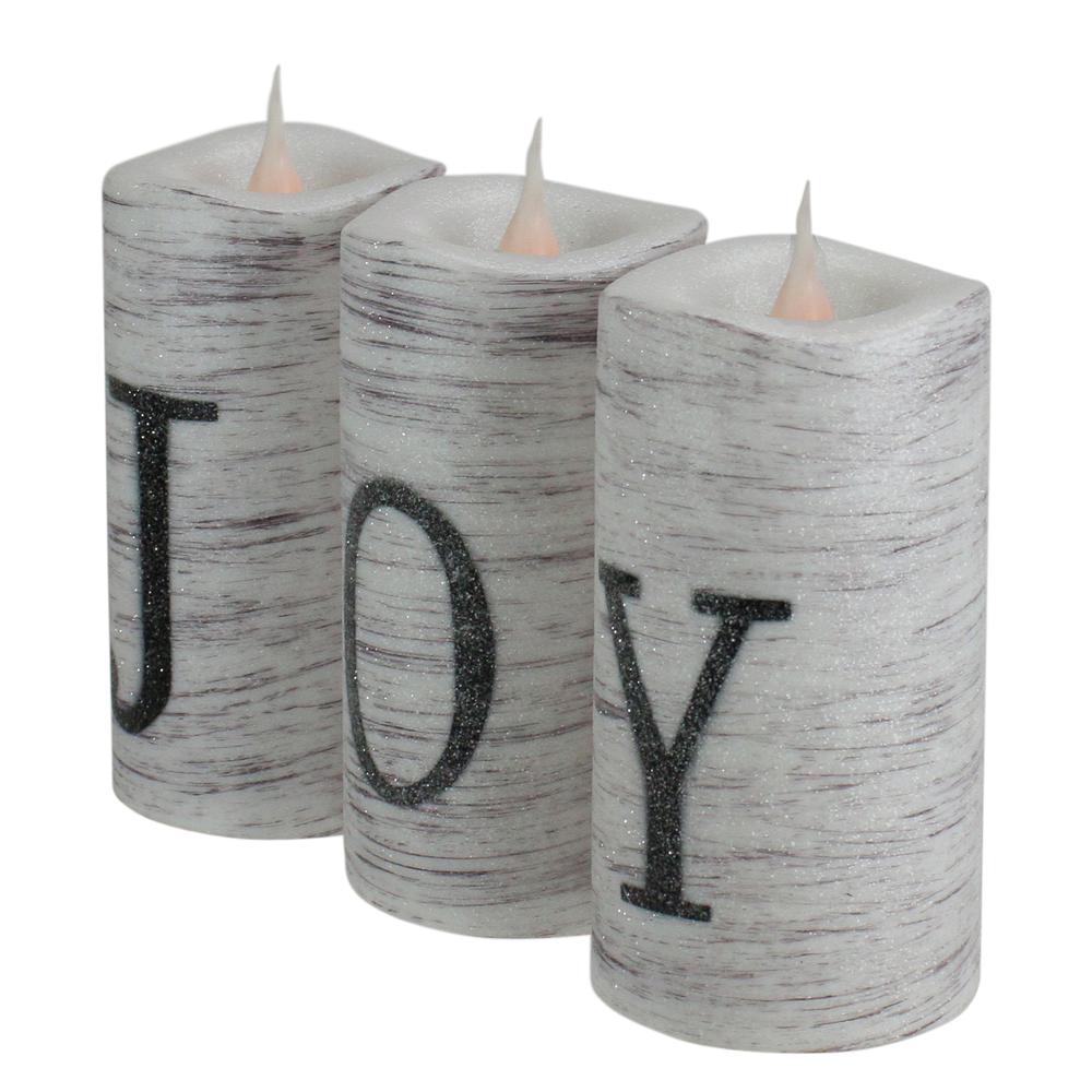 Set of 3 Battery Operated JOY Christmas LED Flame-Less Candles 6". Picture 2