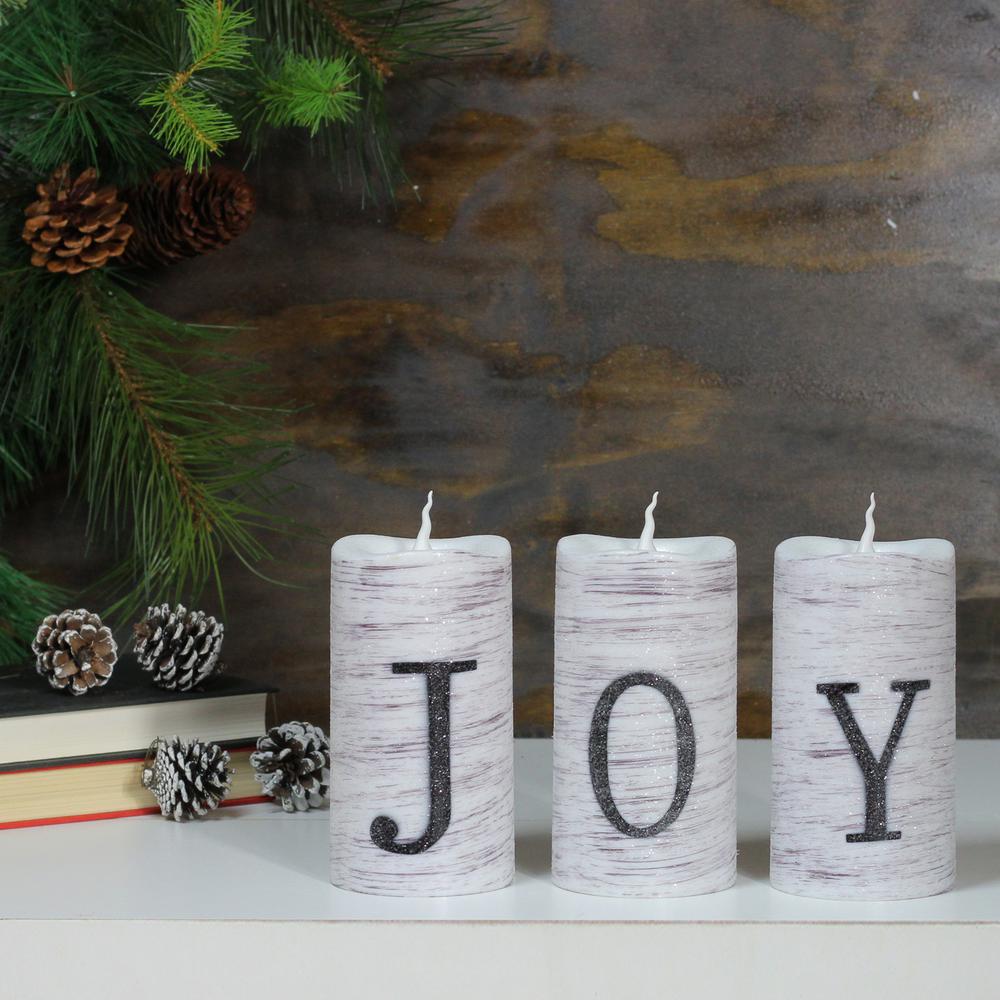 Set of 3 Battery Operated JOY Christmas LED Flame-Less Candles 6". Picture 5