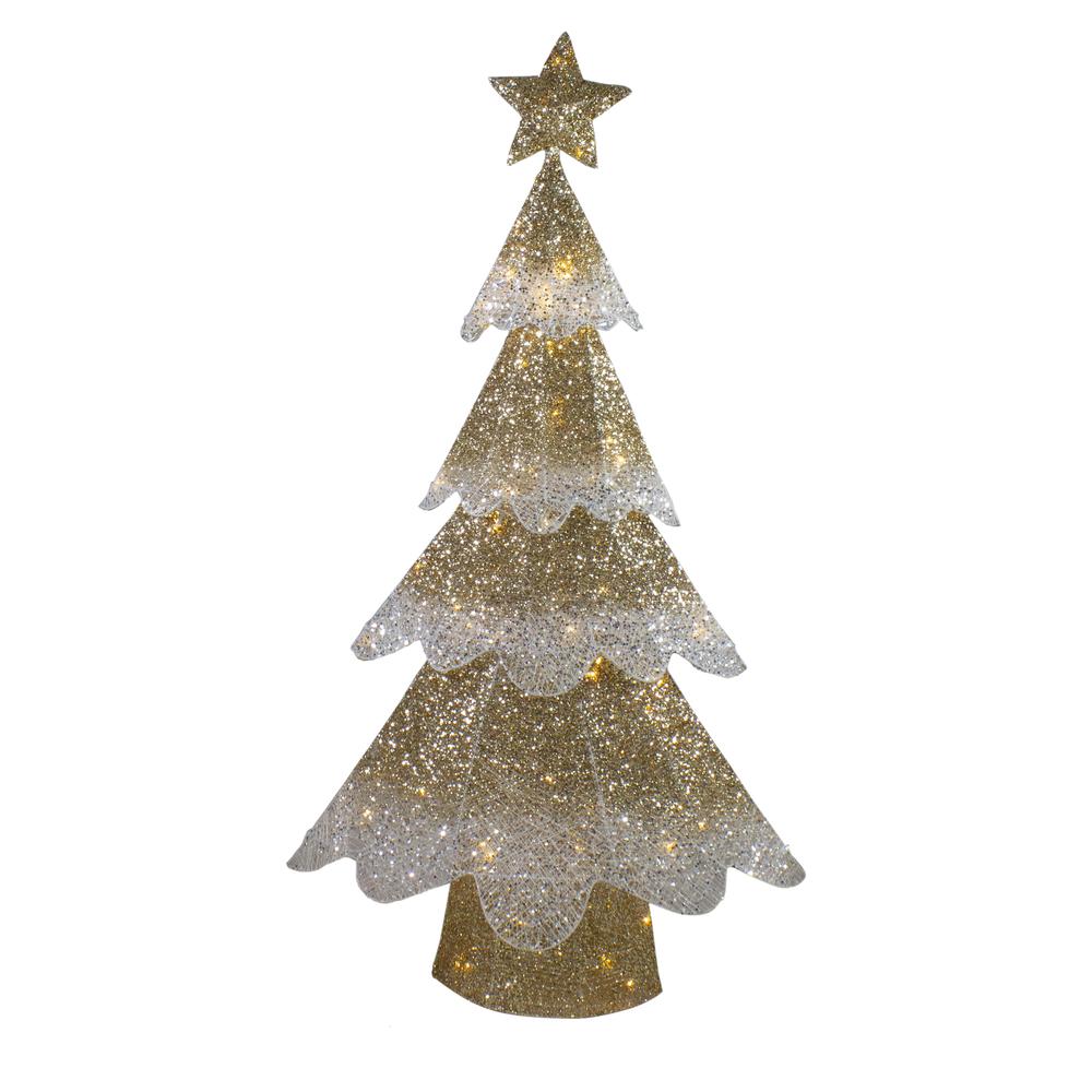 46" LED Lighted Gold Mesh Christmas Tree Outdoor Decoration. Picture 1