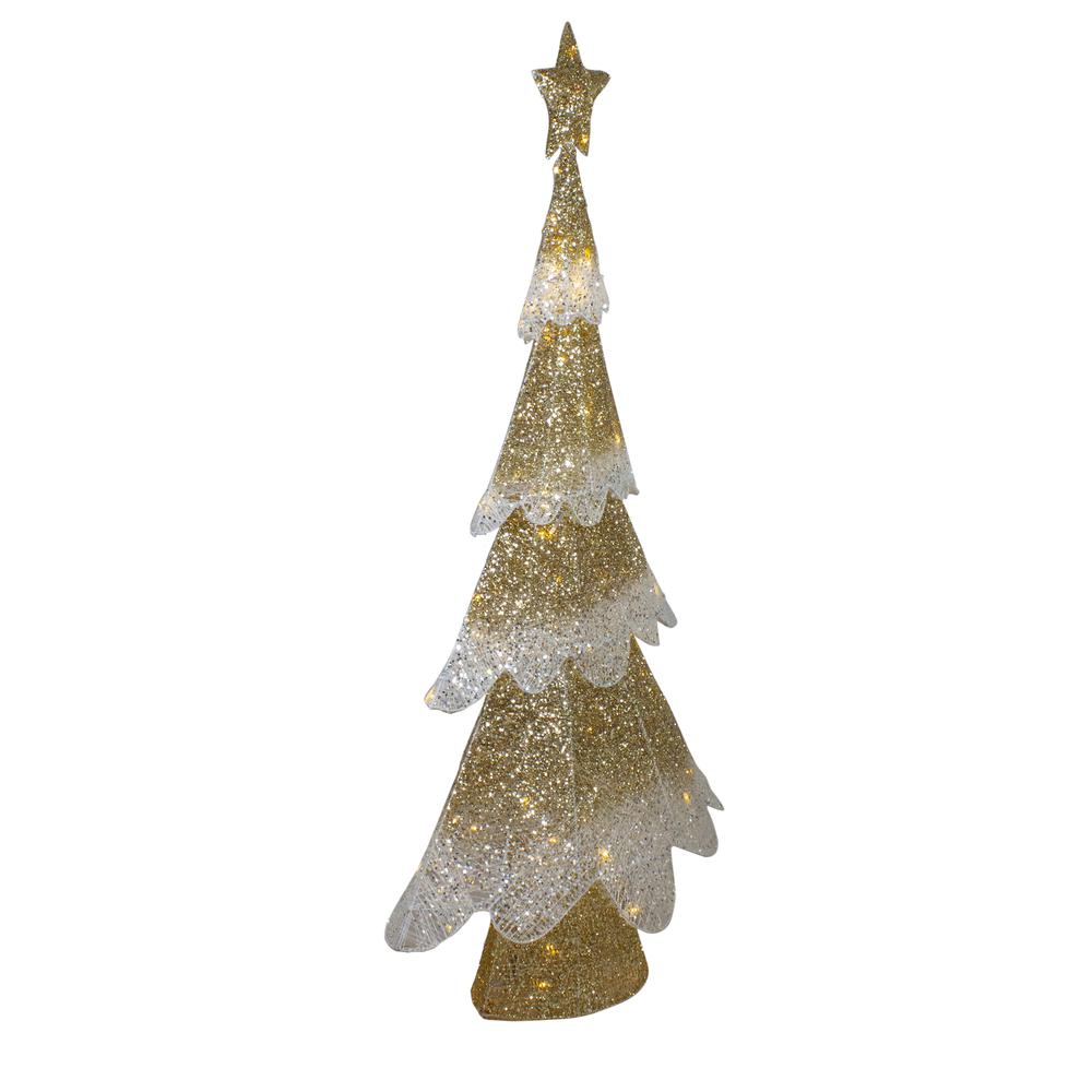 46" LED Lighted Gold Mesh Christmas Tree Outdoor Decoration. Picture 3