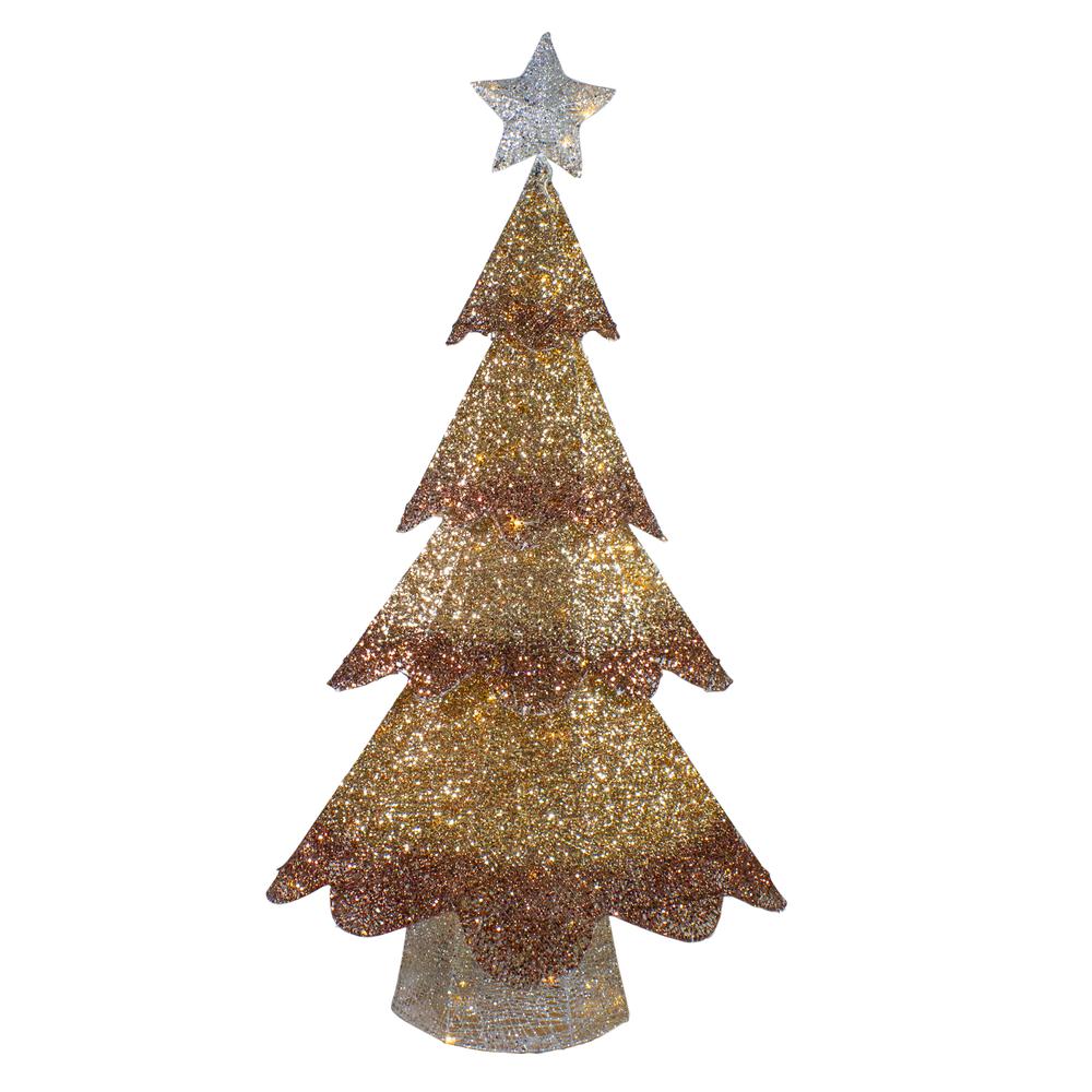 46-Inch LED Lighted Bronze Gold Mesh Christmas Tree Outdoor Decoration. Picture 1