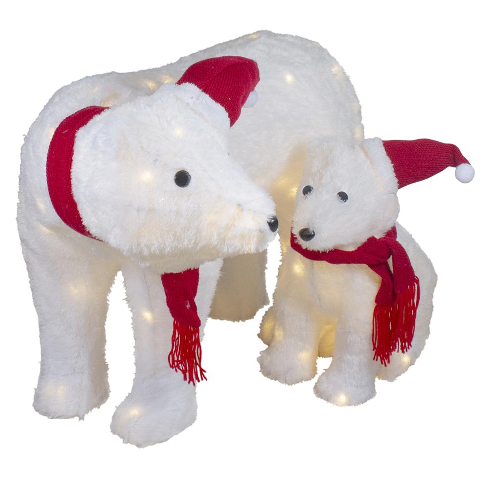 Set of 2 LED Lighted Chenille Polar Bears Outdoor Christmas Decorations. Picture 3