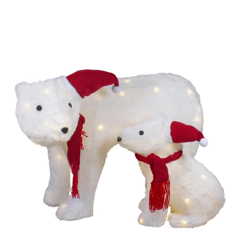 Set of 2 LED Lighted Chenille Polar Bears Outdoor Christmas Decorations. Picture 1