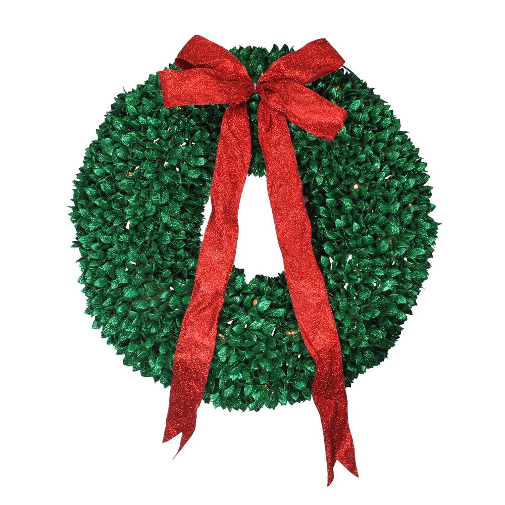 Pre-Lit Glittered Leaves Artificial Christmas Wreath - 28-Inch  Clear Lights. Picture 1
