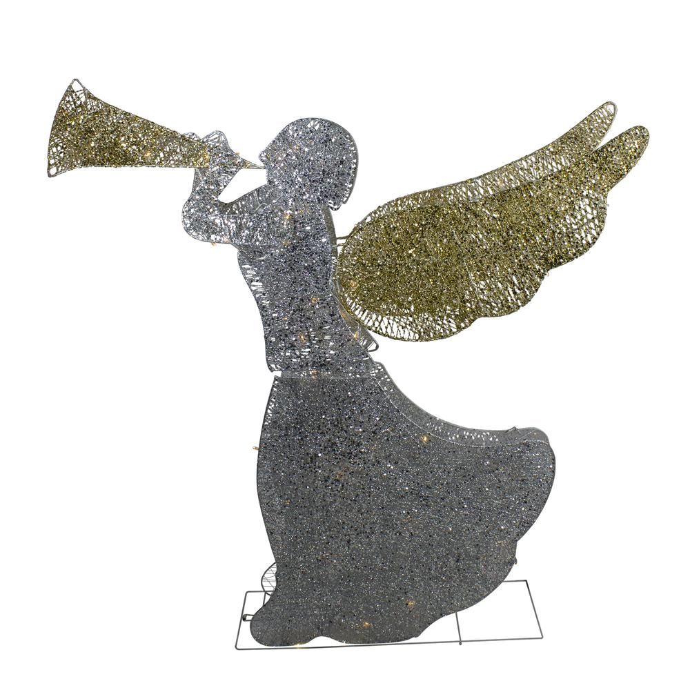 46" Silver and Gold Lighted 3-D Glittered Angel Christmas Outdoor Decoration - Clear Lights. Picture 1