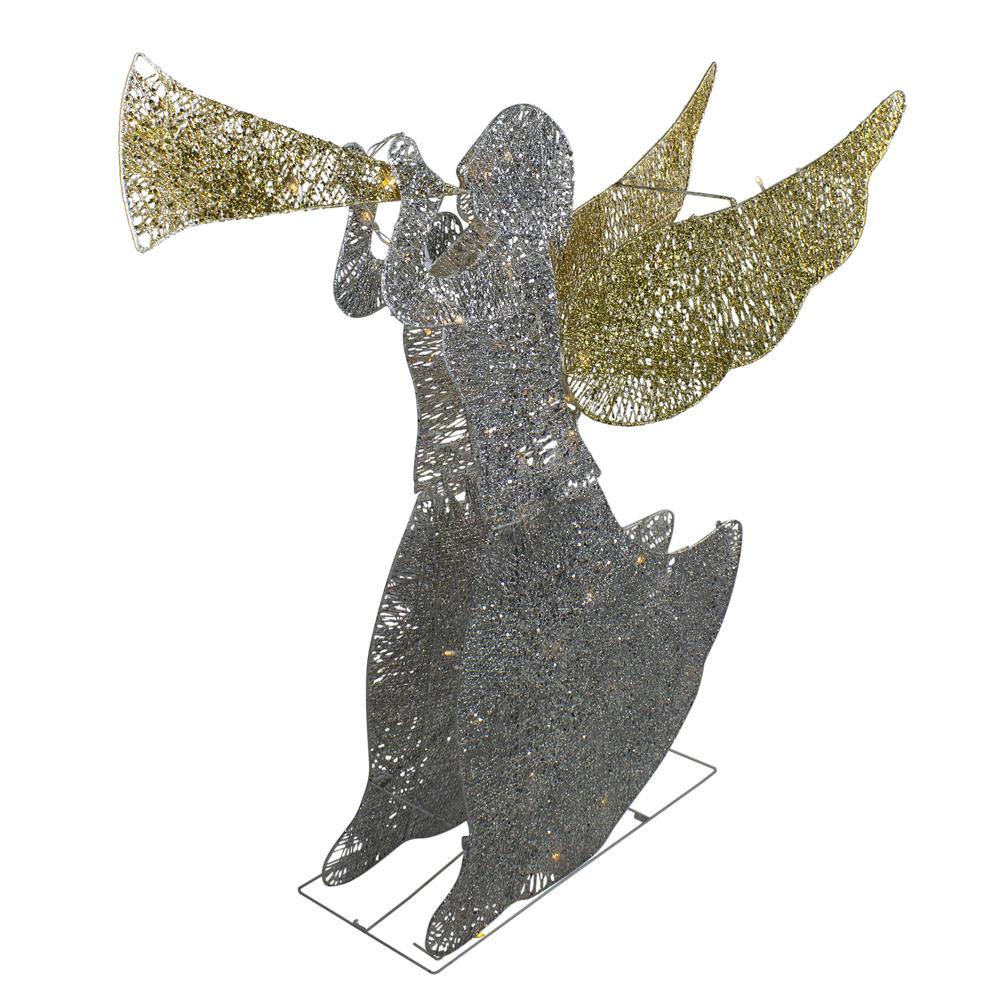 46" Silver and Gold Lighted 3-D Glittered Angel Christmas Outdoor Decoration - Clear Lights. Picture 2