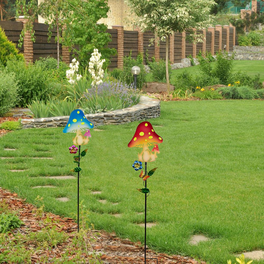 Solar Powered Mushroom Outdoor Garden Stakes - 36" - Set of 2. Picture 2