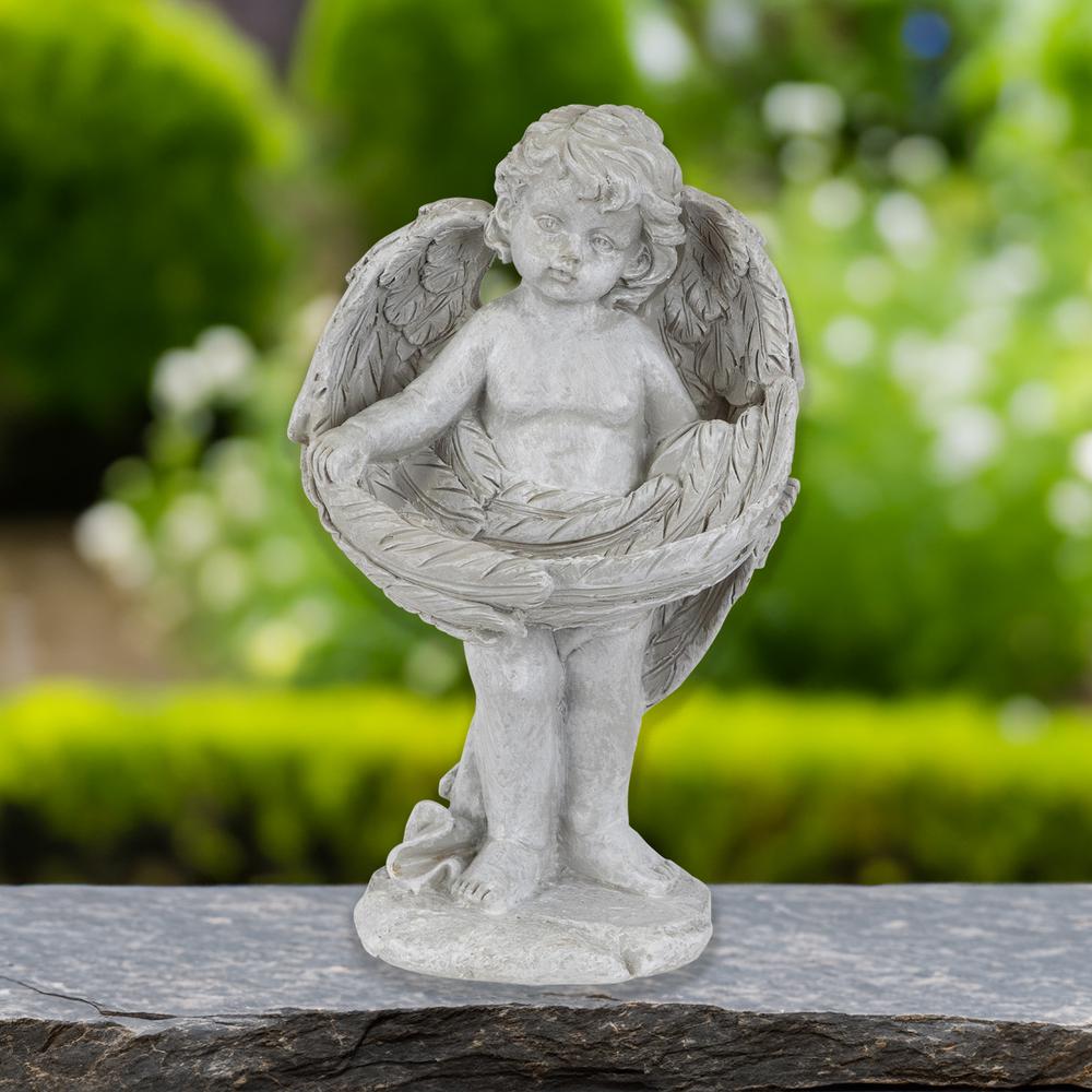 Cherub Wrapped in Wings Outdoor Garden Statue - 8". Picture 6