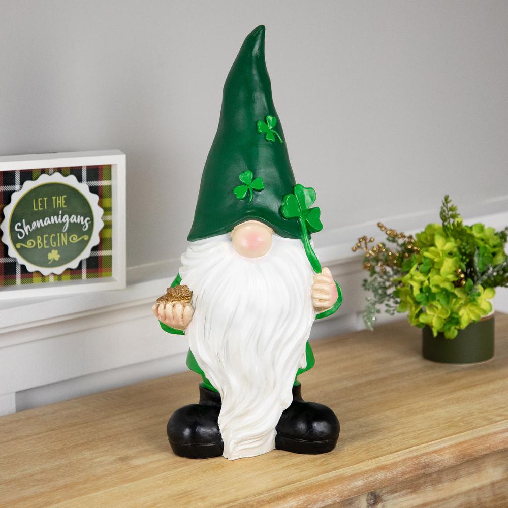 St. Patrick's Day Shamrock Gnome Outdoor Garden Statue - 16.25" - Green. Picture 6