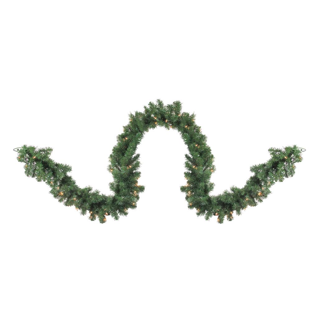 9' x 18" Pre-Lit Deluxe Windsor Green Pine Christmas Garland - Clear Lights. Picture 1