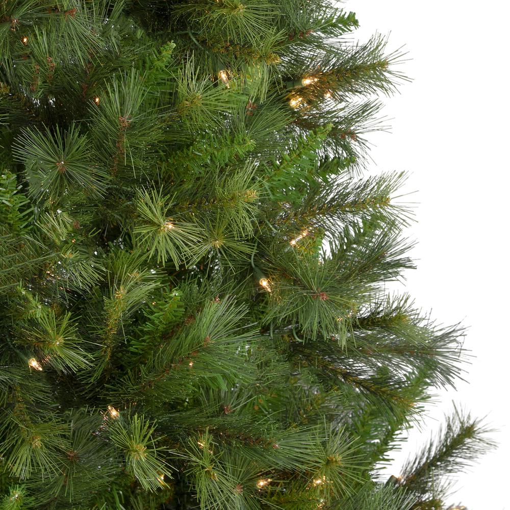 7.5' Pre-Lit Slim Canyon Pine Half Wall Artificial Christmas Tree - Clear Lights. Picture 2