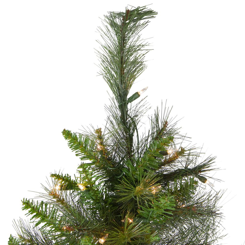 7.5' Pre-Lit Slim Canyon Pine Half Wall Artificial Christmas Tree - Clear Lights. Picture 3