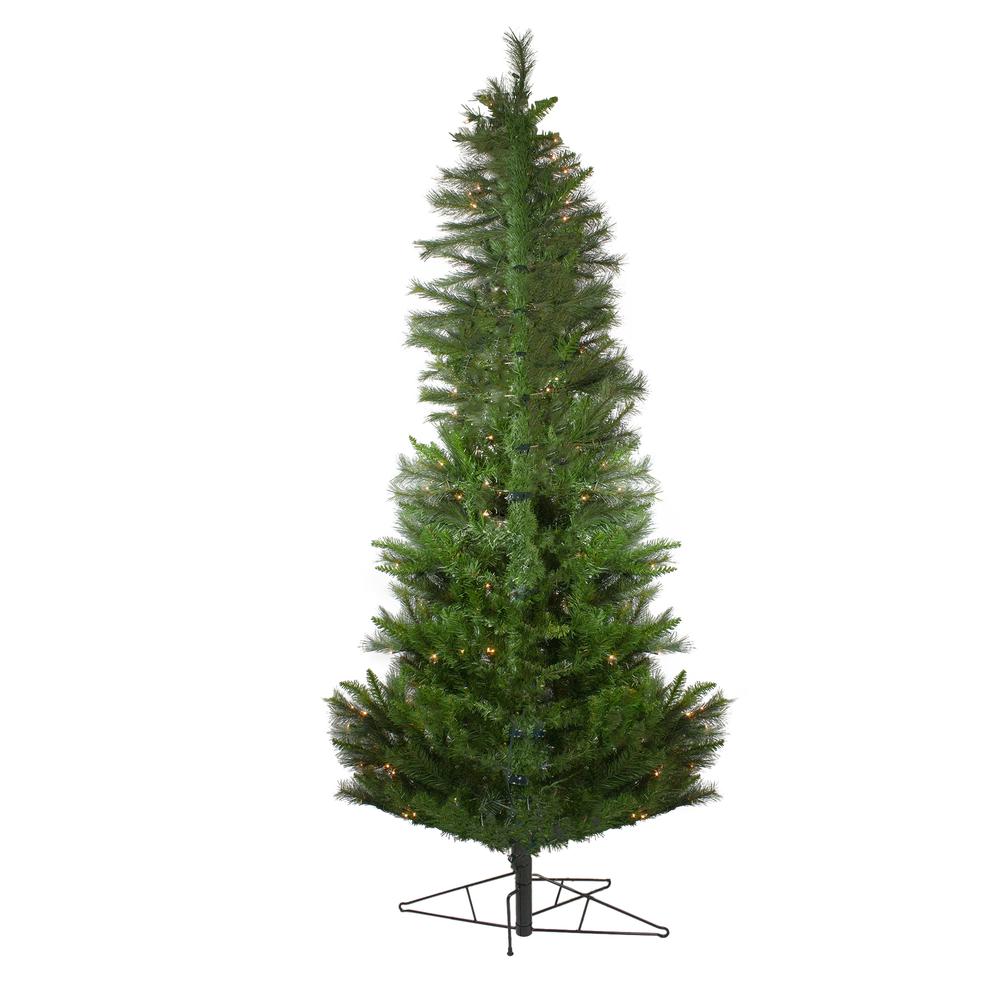 7.5' Pre-Lit Slim Canyon Pine Half Wall Artificial Christmas Tree - Clear Lights. Picture 4
