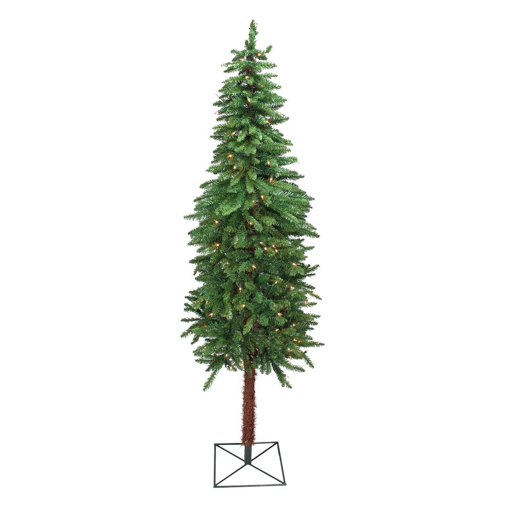 7' Pre-Lit Slim Two-Tone Alpine Artificial Christmas Tree - Clear Lights. Picture 1