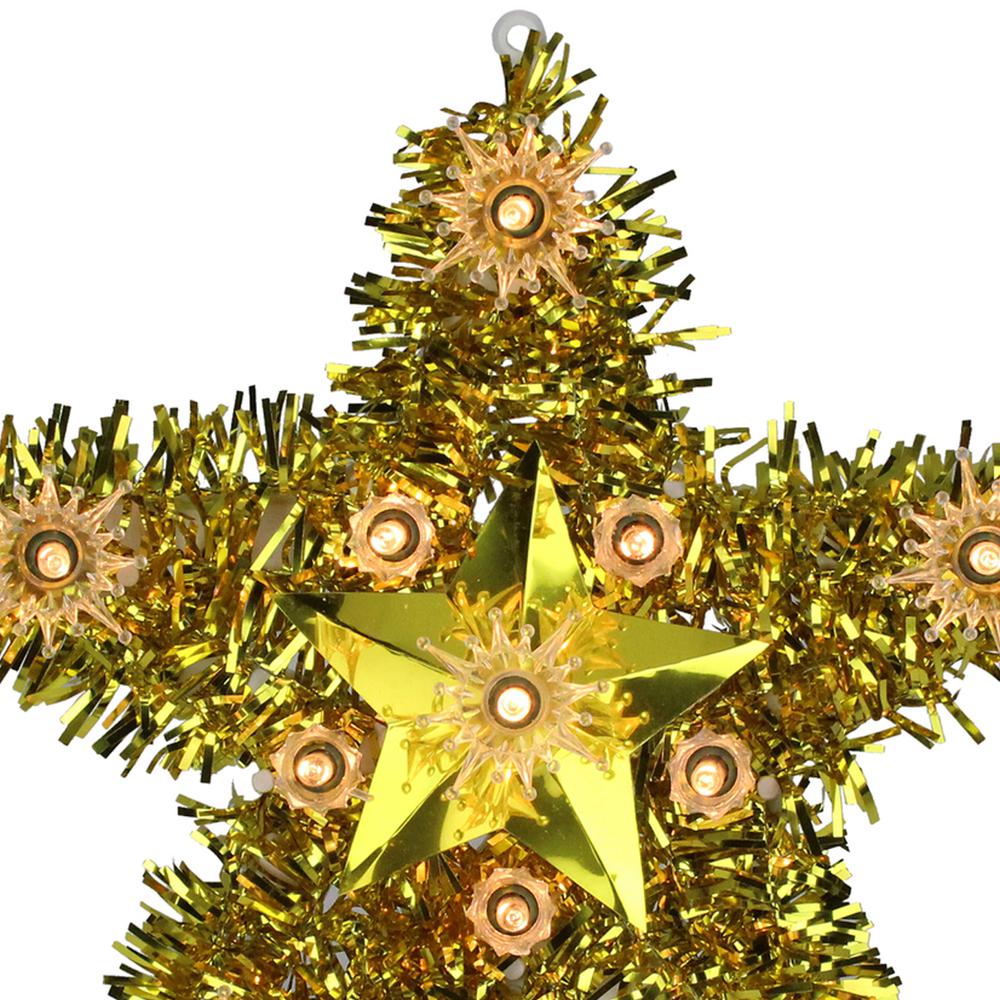 7" Lighted Gold Star Christmas Tree Topper - Clear Lights. Picture 3