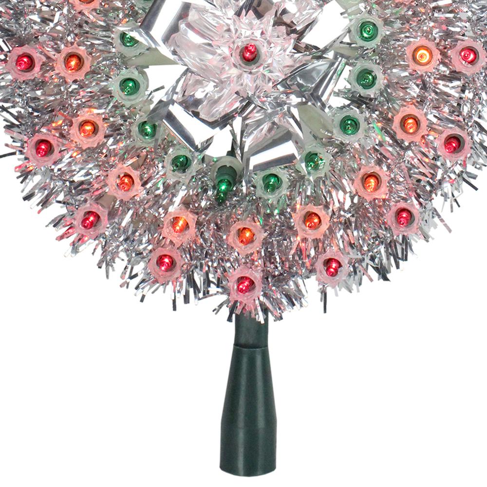 8" Pre-Lit Silver Starburst Christmas Tree Topper - Multicolor Lights. Picture 3